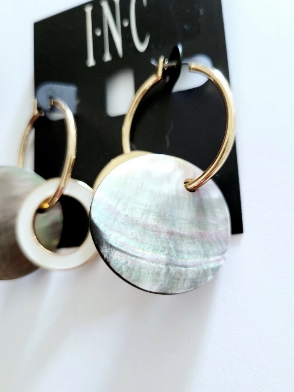 INC International Concepts Gold-Tone Mother of Pearl Hoop Drop Earrings - Picture 4 of 8